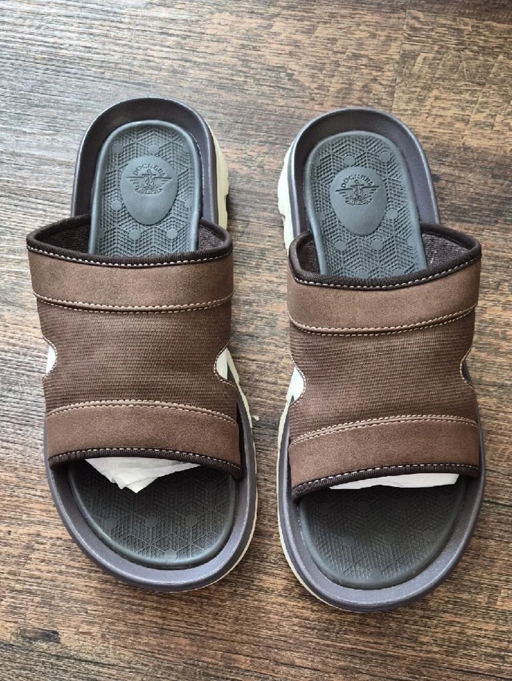 Dockers Men's Brown Slide Sandals with Cream Sole